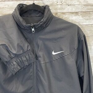 Nike Womens M Jacket Reversible Black‎ Fit Dry Hidden Hood Running Cycling Logo